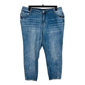 Avenue Embellished Jeans Women Size 18A Skinny Blue Denim Ankle Pants